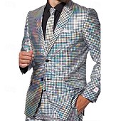 billiga Herrars klassiska kavajer-Herr Uppsättning Kavaj Prestanda Scen Bröllopsfest Vintage Mode Vår Höst Polyester Ensfärgat Knappar Ficka Bekväm Enkelknäppt Blazer Silver Guld