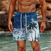 cheap Ocean Print-Men&#039;s Coconut Tree Ocean Tropical Plants Swim Trunks Swim Shorts Board Shorts Mid Waist Streetwear Hawaiian Vacation Holiday Beach Wear Side Pockets Mesh Lining Elastic Drawstring Waist Designer