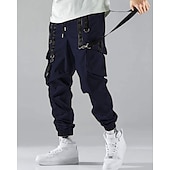 baratos Calças Cargo-Homens Calças Cargo Corredor Calças Com Cordão Bolso multi Cintura elástica com cordão Tecido Vestível Ao ar livre Diário Acampar e Caminhar Moda Clássico Preto Vinho