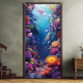 Недорогие Дверные чехлы-Декорации для дверей с черным светом накрытие для гаражной двери светящееся в темноте океанское медуза дверной гобелен занавеска декорация фон внутренний/внешний баннер для входной двери фермерского
