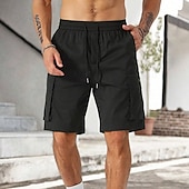 baratos Clássico-Homens Bermuda Cargo Calção Shorts de verão Com Cordão Cintura elástica Bolso multi Tecido Conforto Vestível Comprimento do joelho Ao ar livre Esporte Diário Moda Casual Preto Verde Claro