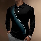 abordables Polo géométrique pour homme-Homme Géométrique Ligne manche longue Polos Chemises à Col Occasionnel Vêtement décontracté de travaile Tenue de soirée Athleisure Tenue quotidienne Boutons Impression 3D Printemps Automne &amp; Hiver