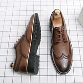 levne Formální-pánské hnědé brogue boty s robustní podrážkou, klasický šněrovací design, ležérní styl pro outdoorové i každodenní nošení