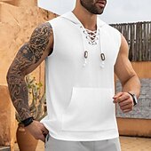 baratos Tops de ginásio-Homens Malha Íntima Moletom sem mangas camisa sem manga Sem Manga Com Capuz Verão Pit Strip Moda Designer Músculo Cordões Bolsos Ao ar livre Ginásio Preto Branco cáqui Top Tee para Homens