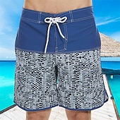 baratos shorts de natação masculinos-Homens Roupa de banho Bermuda de Surf Shorts de Natação Calção Justo de Natação Riscas Estampas Abstratas Secagem Rápida Respirável Com Cordão Cintura elástica Férias Praia Havaiana Casual Azul Lago