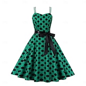 olcso Ruhák-Retró 1950-es Rockabilly Ruhák Swing ruha Pöttyös Női Farsang Álarcos mulatság Hétköznapi viselet Lánybúcsú Felnőttek Ruha Hazatérő ruhák