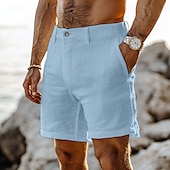 economico Vacanza-Per uomo Pantaloncini Pantaloncini di lino Pantaloncini eleganti Pantaloncini estivi Pantaloncini da spiaggia Bottoni Tasche Gamba dritta Liscio Comfort Traspirante Lunghezza del ginocchio Esterno