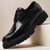 baratos Formal-sapatos derby marrom masculino - couro sintético com relevo de textura de crocodilo, calçados estilosos e versáteis para homens, ideais para uso casual, no escritório e no dia a dia
