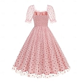 economico Vestiti-Anni 1950 Retrò Vintage Lunghezza al ginocchio Vestito Abito da tè Abito Swing Cuore Aderente &amp; Svasato Altalena a dondolo Costume Per donna Natale Carnevale Capodanno Ritorno a casa Casual