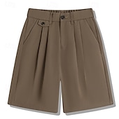 baratos Calças de Vestir Curtas-Homens Calção Shorts sociais Pregueado Cintura elástica Perna reta Tecido Conforto Sem Ferro Comprimento do joelho Escritório O negócio Diário Moda Roupa de rua Preto Marron
