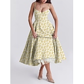 cheap Dresses-Retro Vintage 1950s Midi Dress Flare Dress Spaghetti Strap Corset Floral A-Line Women&#039;s Masquerade Wedding Vacation Tea Party Adults&#039; Dress