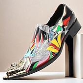 billige Elementære Pensko-Herre Premium Kuskin Løpere med Gullspiss Livlig Kunstnerisk Print og Metallisk Gull Løvehode Detalj–Moderne Slip-On Sko Spesielle Anledninger og Uttrykksmotet