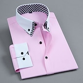 billiga Button Down-skjortor för män-Herr Skjorta Knapp upp skjorta Slät Bröllop Fest Vit Rosa Blå Ljuslila Långärmad Kavajslag Vår Höst Kläder Ficka