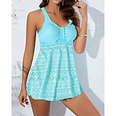 abordables Maillots une pièce et tankinis-Femme Tankini Maillot De Bain Deux Pièces Dentelle Maillots de Bain Couleur Pleine Maillots de Bain Noir Bleu Ciel Respirable Séchage rapide Poids Léger Sans Manches - Natation Surf Plage Et