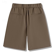 baratos Calças de Vestir Curtas-Homens Calção Shorts sociais Pregueado Cintura elástica Perna reta Tecido Conforto Sem Ferro Comprimento do joelho Escritório O negócio Diário Moda Roupa de rua Preto Marron
