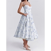 cheap Dresses-Retro Vintage 1950s Midi Dress Flare Dress Spaghetti Strap Corset Floral A-Line Women&#039;s Masquerade Wedding Vacation Tea Party Adults&#039; Dress