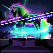 levne Tapiserie Blacklight-Tapisérie s černým světlem Svítící v noci OSLAVA s UV reaktivním Jednorožcem Zvíře Trippy Mlhavá Příroda Krajina Zavěšená tapisérie Nástěnná umění Mural pro obývací pokoj Ložnici