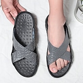 preiswerte Lässige Sandalen-Schwarze Herrensandalen mit Kreuzriemen, Krokoprägung und bequemer Gummisohle – lässiges Outdoor-Schuhwerk für Sommer, Strand und Alltag