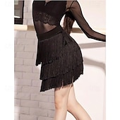 Χαμηλού Κόστους Λατινικές φούστες-γυναικεία φούστα χορού κρόσσια latin tango salsa hall κρόσια κοντή μίνι φούστα σέξι φόρεμα με περιτύλιγμα πολλαπλών στρώσεων