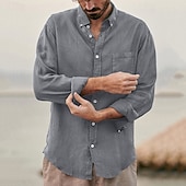 economico Vacanza-Per uomo Camicia Maglietta informale Camicia con bottoni Camicia di cotone Liscio Da mare Strada Nero Marrone Verde Grigio Manica lunga Bavero Primavera Abbigliamento Tasche