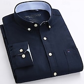 billiga Button Down-skjortor för män-Herr Skjorta Knapp upp skjorta Slät Bröllop Fest Svart Vit Rosa Marinblå Långärmad Kavajslag Vår Höst Kläder Ficka