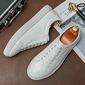 billiga Tillfällig-vardagssneakers i vitt krokodilmönster för män – snygga snörskor för dagligt bruk och fashionabla utflykter