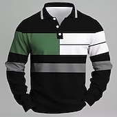economico Polo da rugby da uomo-Per uomo A righe Polo da rugby Manica Lunga Magliette polo Camicie con Colletto Casual Scuola All&#039;aperto Affari Athleisure Stampa 3D Primavera Autunno Nero Blu scuro Grigio