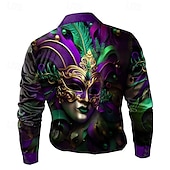 preiswerte Herren Satin Hemd-Karneval Herren Maske Karnival Satinhemd Oberhemd Knopfhemd Langarm Modisch lässig Geschenk Festtage Festival Sommer Frühling Umlegekragen Hemden mit Kragen 3D-Druck Purpur