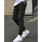 baratos Calças Cargo-Homens Calças Cargo Calças Cintura elástica Bolso multi Tecido Vestível Ao ar livre Diário Casual Marron Escuro Preto