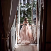billige Blomsterkjoler-Blomsterpikekjole Barn Jente Prinsesse kjole Ytelse Bryllup Fest Elegant Vakker Netting Helfarge Langermet Crew-hals Rosa 4 år +