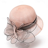 billige Partyhatter-Hodeplagg organza Bøttehatt Bryllup Bursdag Avslappet Aftenselskap cocktail Elegant søt stil Med Blomster Hodeplagg Hodeplagg