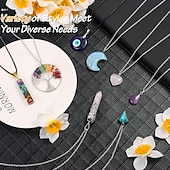 baratos Acessórios para festa-Colar com pingente de cristal de 16 peças, coluna hexagonal de ametista, fio trançado de mau olhado, colar com pingente de árvore da vida