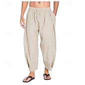 baratos Clássico-Homens Calças de linho Calça verão Calças de praia Calças Harem Bolsos Com Cordão Cintura elástica Tecido Conforto Respirável Mimolet Férias Diário Feriado Havaiana Boho Azul Céu Preto