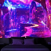お買い得  ブラックライトタペストリー-ブラックライトタペストリー暗闇で光るグローパーティーUV反応トリッピー洞窟霧の自然風景ハンギングタペストリー壁アートミューラルリビングルーム寝室用