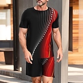 economico Set di magliette stampate da uomo-Per uomo Geometrico Linea 2 pezzi Set di magliette Top estivi Manica Corta Pantaloni corti Girocollo Canotta sportiva Casual All&#039;aperto Vacanza Sport Stampa 3D Estate Rosso nero