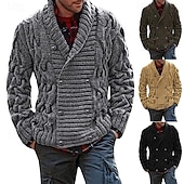 economico Maglioni Cardigan da uomo-Per uomo Felpa Cardigan Maglione corto Cavi Maglia Lavorato a maglia Tinta unica Colletto Moda Stile vintage Giornaliero Abbigliamento Autunno Inverno Nero Verde militare S M L