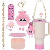 economico Forniture per feste-tazza stanley manico intrecciato a mano tappo di paglia a forma di fiore set rossetto palla di carbone pixie glitter set tazza in silicone