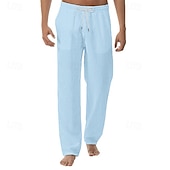abordables Clásico-Hombre Pantalones de lino Pantalones Pantalones de verano Pantalones de playa Bolsillo Correa Cintura elástica Plano Comodidad Transpirable Vacaciones Diario Festivos Hawaiano Boho Negro Blanco