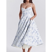 cheap Dresses-Retro Vintage 1950s Midi Dress Flare Dress Spaghetti Strap Corset Floral A-Line Women&#039;s Masquerade Wedding Vacation Tea Party Adults&#039; Dress