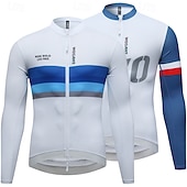 abordables Maillots pour hommes-Homme Maillot de cyclisme Bloc de Couleur manche longue Cyclisme Maillot avec 3 poches arrière VTT Vélo tout terrain Séchage Rapide Respirant Des sports Blanche Bleu Vêtement Tenue