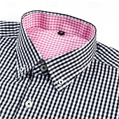billige Kjoleskjorter for menn-Herre Dresskjorter Skjorte med knapp ned Rynkebestandig Sjekk skjorte Ruter Bryllup Arbeid Svart Rosa Navyblå Blå Langermet Krage Sommer Vår Klær