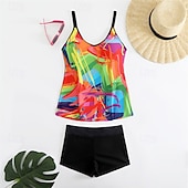 billiga One Pieces &amp; Tankinis-Dam Tankini Tvådelad baddräkt Brottarrygg Badkläder Badkläder Himmelsblå Purpur Andningsfunktion Snabb tork Lättvikt Ärmlös - Simmning Surfing Strand Sommar Vår