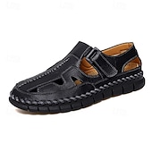 cheap Casual Sandals-Men's Brown Faux Leather Fisherman Sandals with Velcro Strap, Breathable Design and Comfortable Sole for Summer, Outdoor Activities and Beach Wear