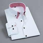billiga Button Down-skjortor för män-Herr Skjorta Knapp upp skjorta Slät Bröllop Fest Vit Rosa Blå Ljuslila Långärmad Kavajslag Vår Höst Kläder Ficka