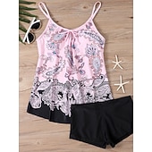 billiga Tankinis-Kvinnors tankini 2-delad baddräkt Boho shorts mage kontroll hög midja smal rygglös semester strandkläder paisley U-hals ärmlösa baddräkter