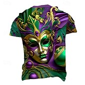 abordables T-shirt 3D homme-Mardi Gras Homme Masque T shirt Manche Courte T-shirt 3D effet Col Ras du Cou Chemise Design Décontractées Soirée Vacances Violet Eté Printemps Vêtement Tenue S M L XL XXL XXXL