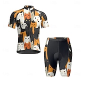 Χαμηλού Κόστους Ανδρικά σύνολα ένδυσης-Ανδρικά Φανέλα και σορτς ποδηλασίας Γάτα Κοντομάνικο Ποδήλατο Ρούχα σύνολα με 3 πίσω τσέπες Ποδηλασία Βουνού Ποδηλασία Δρόμου Μποστινό Φερμουάρ Σκούπισμα ιδρώτα Άνετο Αναπνέει Αθλητισμός