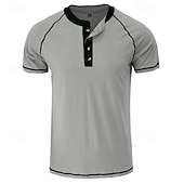 cheap Casual Henley Tee-Men&#039;s Button T Shirt T Shirt Henley Shirt Short Sleeve Shirt Short Sleeve Henley Summer Color Block Solid / Plain Color Fashion Designer Fashion Vacation Street Going out Dark Grey Wine Black Top Tee