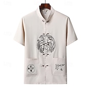 economico camicia da uomo con bottoni-Per uomo Camicia Camicia Estiva Camicia casual Camicia da Spiaggia Camicia con Bottoni Rosso Blu marino Verde Grigio chiaro Grigio scuro Manica Corta Drago Collo alla coreana Vacanza Camicia hawaiana