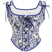 olcso Felsők-Retró Középkori Reneszánsz Fűző Prsluk Bustier Ren Faire Fűzős Virágos Jacquardszövet Női Kelta Fantasy királyi Mindszentek napja Farsang Parti Alkalmi / Napi LARP Felnőttek Fűző